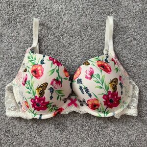 Victoria's Secret Dream Angels Push-Up 36D Beige Floral Lace Trim Bra